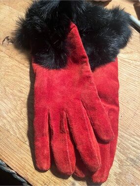 Genuine, red suede leather with rabbit fur!!
